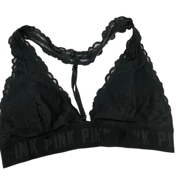PINK Black Lace Racerback Bralette Size Small Logo - Picture 1 of 4